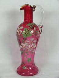 Mount Joye Art Pink Glass Vase Pitcher Enameled W/ Gold Accent Floral Pattern | eBay