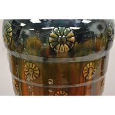 Antique Art Nouveau Brown & Green Majolica Pottery Walking Stick Umbrella Stand | Chairish
