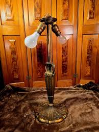 Antique Empire Scenic Design Slag Glass Table Lamp | eBay