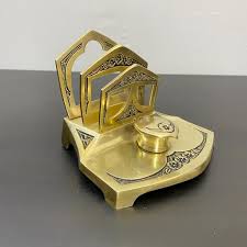 Vintage Ornate Brass Letter Holder With Lidded Inkwell ...