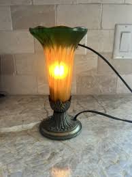 8” Amber & Green Shade Lily Accent Lamp. | eBay