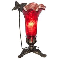 9"H Red Hand Blown Mercury Glass Butterfly Lily Lamp | Zinnias Gift Boutique