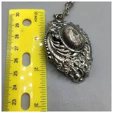 Repousse Necklace Silver Tone Victorian Revival Chain Pendant . For Sale at Ruby Lane