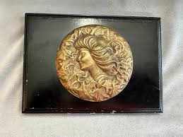 Art Nouveau Brass Lady Sculpture on Board, Hanging Wall Art | eBay