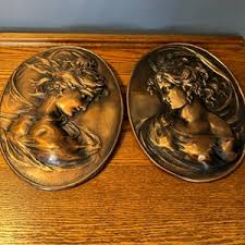 Two Art Nouveau Cast Iron Cameo Wall Plaques With Copper Finish - Etsy