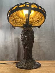 Antique Table Lamp Bronze Stained Glass Gustav Gurschner ...