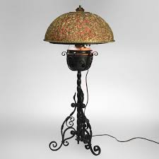 Antique Arts and Crafts Wrought Iron Table Lamp with Red ...
