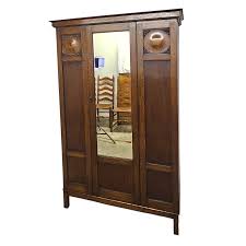 Antique Arts And Crafts Carved Oak Wardrobe Armoire With ...