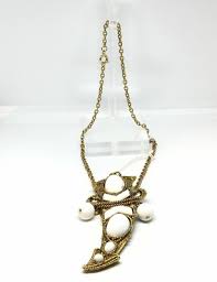 Big Vintage White Lucite Cabochon Gold Tone 26 inch Khanjar ...