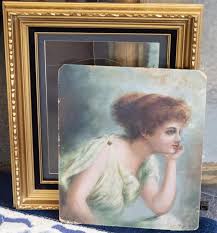 Lot - Framed oil painting on cardboard of an Art Nouveau ...