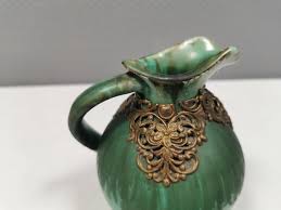 Very Beautiful Ceramic Jug/vase in Several Different Greenish Glazes With Brass Collar. by Jens Christian Jensen Denmark Around 1930 (CJ). - Etsy