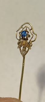 antique hand carved 10k yellow gold blue stone hat stick pin ...