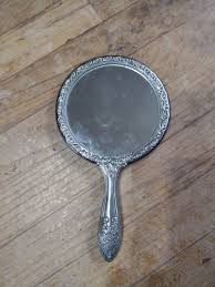 Antique Round Hand Held Silver Plate Heavy Floral Vanity ...