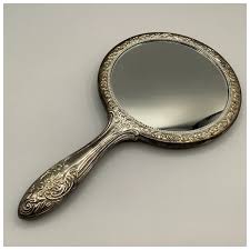 Vintage Vanity Hand Mirror with Silver Toned Floral and ...