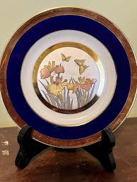 The Art of Chokin Plate- Iris and Butterfly Plate With Gold ...