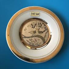 Vintage The Art of Chokin 24K Gold Edged Small Plate 4" Two birds | eBay