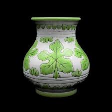 Pottery Vase Arts Crafts Green Leaf Motif Handmade Unsigned 6 in | eBay