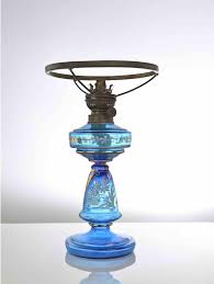Antique Blue Glass Kerosene Lamp, Early 20th Century For Sale at 1stDibs