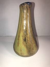 Vintage Studio Art Glass Vase Yellow Beige BLUE Signed TOCSON | eBay