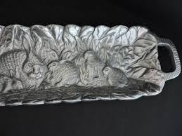 Pewter Rabbit Platter Bunnies Long Serving Tray Easter Bunny ...