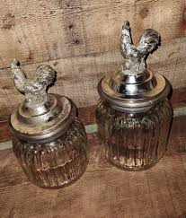 Vintage Rooster Top Glass Cannisters - Etsy
