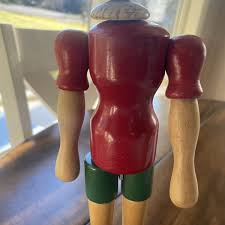 Rare Vintage Wooden Articulated Big Pinocchio Doll 12” Tall Hand Made Red/Green | eBay