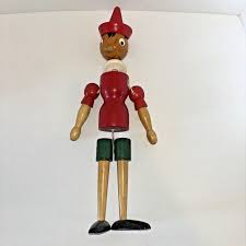 Vintage 16" Made in Italy Wooden Pinocchio Puppet Like Jointed Doll Red Green | eBay