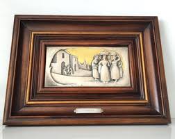 Vintage Sterling Silver Italian Relief: Rustic Walnut Frame ...