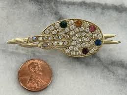 Vintage Rhinestone Artist Painter Pallet Pin Brooch Art ...