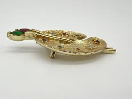 Vintage Gold Tone Red Green Pale Blue Rhinestone Painters ...