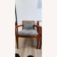 Vintage Wooden Arm Chairs with Pattern Fabric - AptDeco