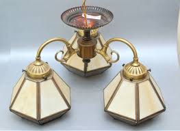 VINTAGE LAVERY 3 ARM LIGHT SLAG GLASS CEILING FIXTURE ...