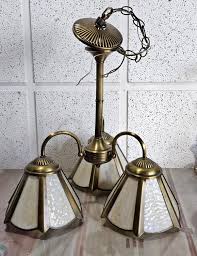 Vintage Lavery 3-arm Ceiling Light Chandelier Slag Glass ...