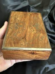 Vintage Indian Wood Box With Brass Inlay Decor Floral Decor 6"x4"x1.5" Hinged | eBay