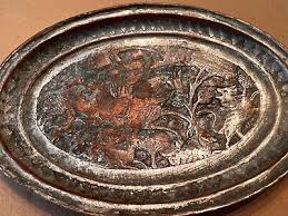 Antique Persian Islamic Oval Copper hand Hammered Tea Tray ...