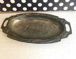 Small Antique Pewter Dish / Silver Plated Horse and Carriage ...