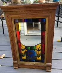 Vtg. Stained Multi-Color Glass Mirror Antique Wood Frame 31 ...