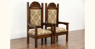 Pair 1900 Antique Oak Hall or Throne Chairs, New Upholstery, Exorcist TV Props