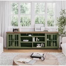 Corrigan Studio® 96 inch TV Stand Console for TVs up to 100 inches, No Assembly Requried, Sage Green and Fruitwood Finish | Wayfair