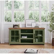 67 Inch TV Stand, Console for TVs up to 80 inches, Wood Entertainment Center with Storage Cabinet, Industrial Farmhouse TV Console for Living Room and Bedroom, No Assembly Required, Green - Walmart.com