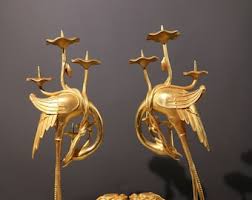 A Pair of Chinese Statue Hand-carved Large Pure Copper Gilt ...