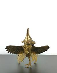 Gilt Brass Fighting Rooster Sculptures, Hollywood Regency ...