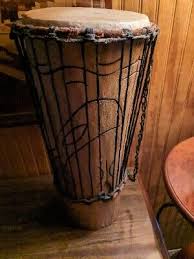 GHANA WOOD CARVED DRUM 20 IN , 9 IN Top 6 IN Bottom ...