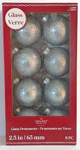 Ashland - Glass Christmas Ornaments - Box of 8 - Silver ...