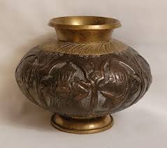 Atq 19th Hindu Traditional Ritual Brass GANGA JAMUNA Lota ...