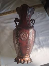 Ornate Decorative Metal Vase with Handles - Approx. 13" x 5 ...