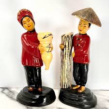 Vintage Chalkware Asian Couple Statues: Polly Wilson 1950s Decor - Etsy