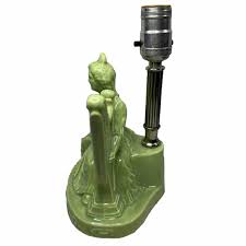 Vintage Boudoir Lamp Green Glass Lady Playing Harp | eBay