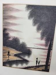 Watercolor Print African Sunset Tribal Village Vintage Antique Cardstock | eBay