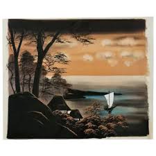 Similar Items to Japanese Seascape Painting On Silk c.1950's